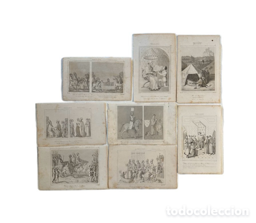 Arte: Mediados del siglo XIX, lote de 8 grabados de Reyes de Francia.