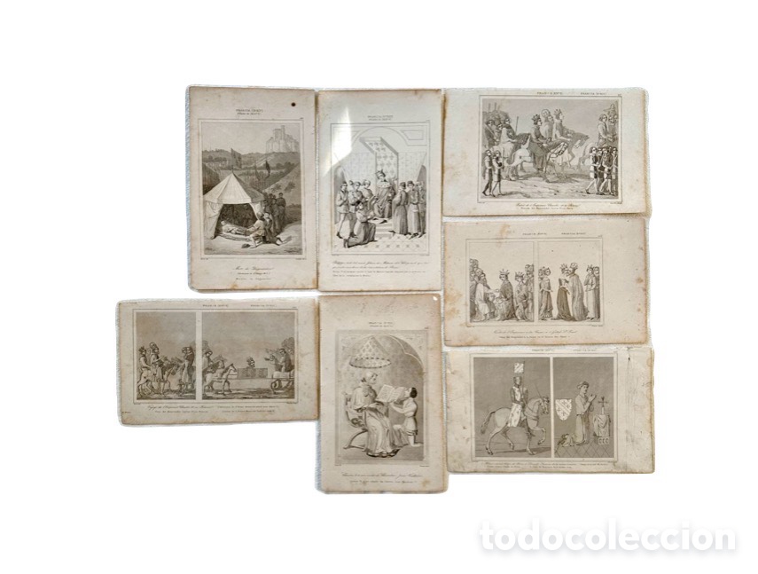 Arte: Mediados del siglo XIX, lote de 7 grabados de Reyes de Francia.