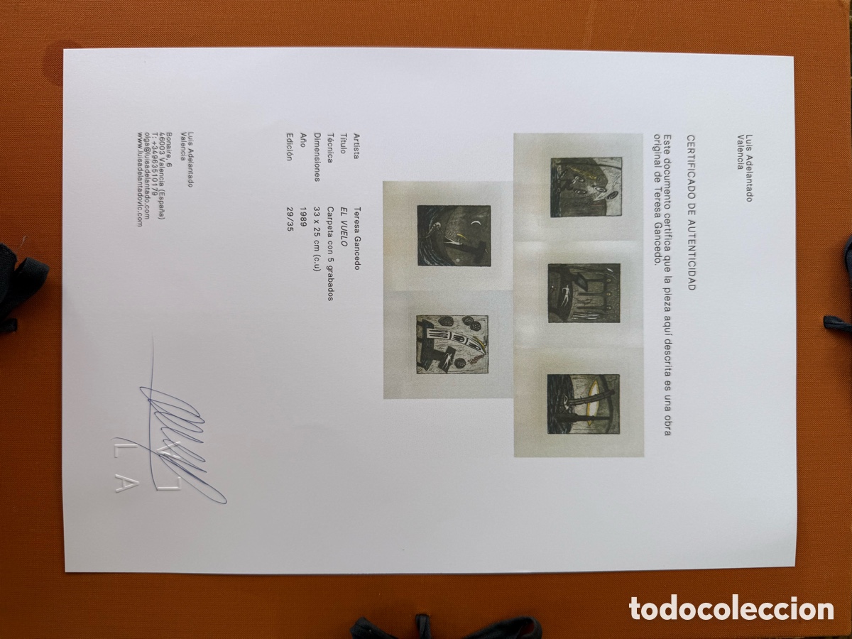 Arte: Teresa Gancedo &ndash; Carpeta completa &ldquo;AL VUELO&rdquo; (1989) &ndash; 5 grabados originales &ndash; Edici&oacute;n 29/35