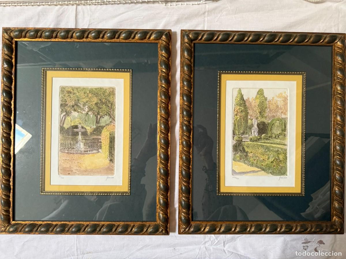 Arte: Pareja de grabados contempor&aacute;neos con im&aacute;genes de jardines