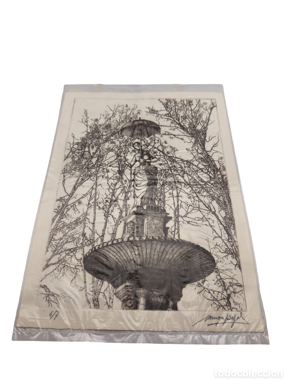 Arte: RAM&Oacute;N PUJOL - FONT DE LA DAMA DEL PARAIGUA (BARCELONA) - EDICI&Oacute;N M&Aacute;XIMA EXCLUSIVIDAD 6/7 - FIRMADA -