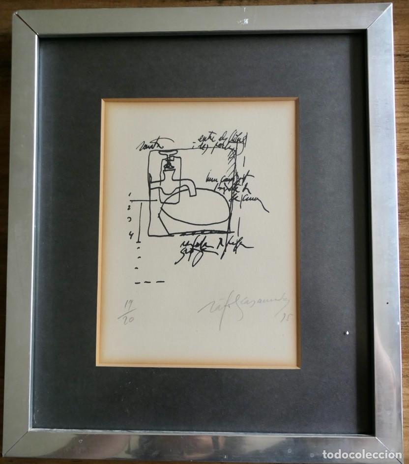 Arte: grabado de Albert R&agrave;fols-Casamada (1923&ndash;2009)lavabo y grifo con anotaciones manuscritas.19/20