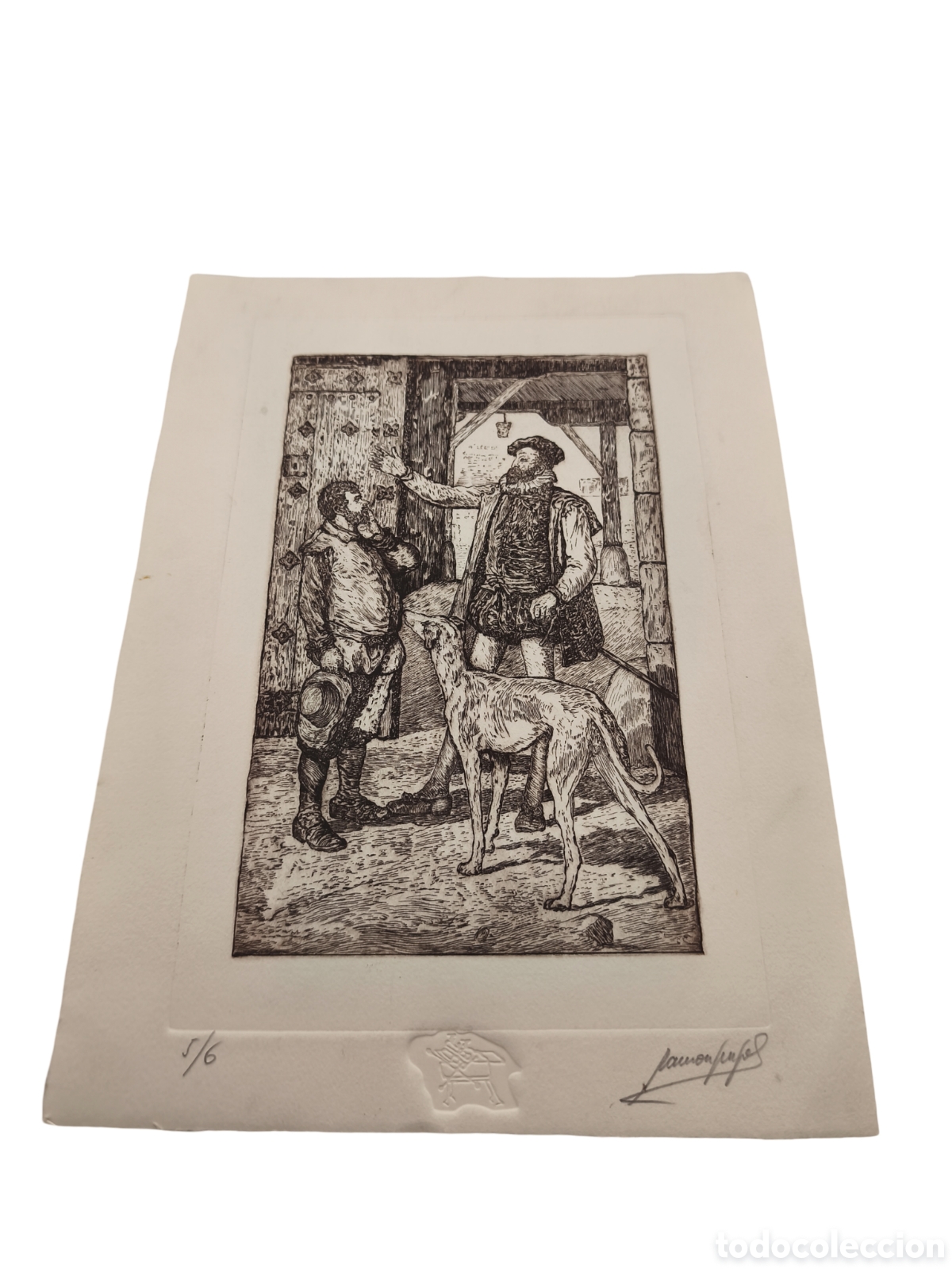 Arte: RAM&Oacute;N PUJOL - ESCENA DEL QUIJOTE Y EL GALGO - EDICI&Oacute;N M&Aacute;XIMA EXCLUSIVIDAD 5/6 - FIRMADA - 38x28 CM