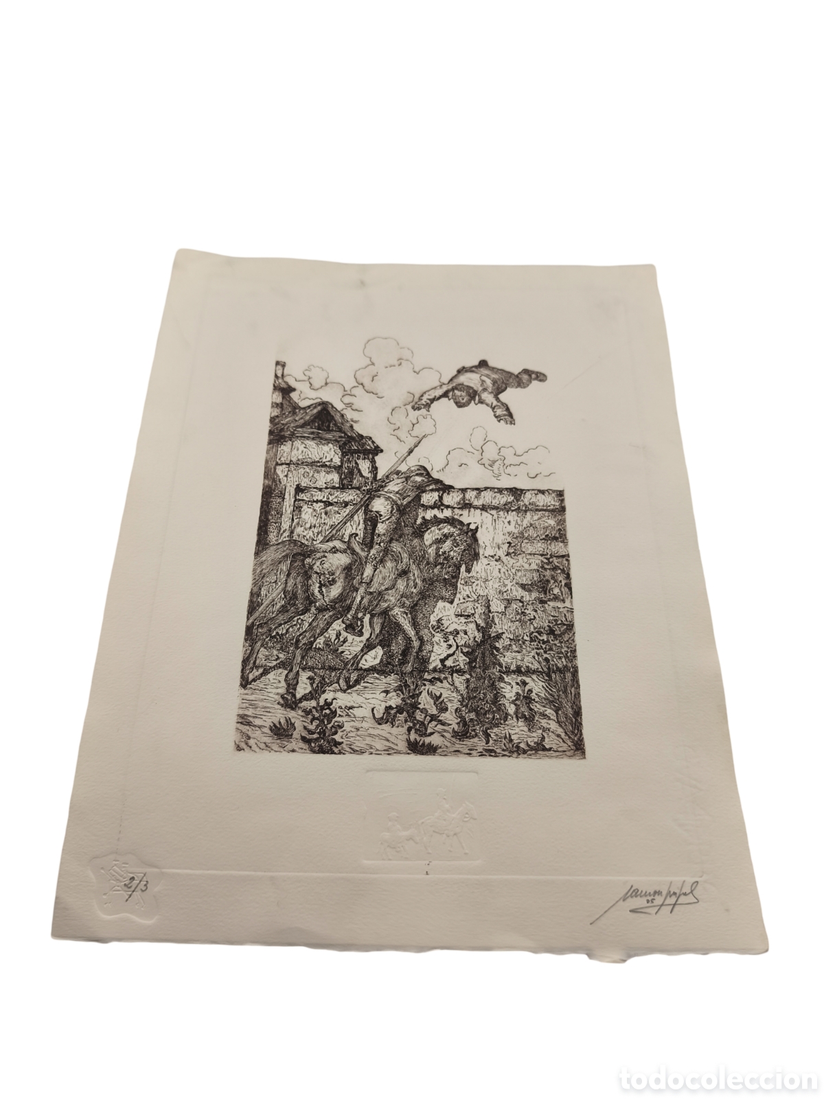 Arte: RAM&Oacute;N PUJOL - ESCENA QUIJOTESCA (EL MANTEO) - EDICI&Oacute;N COLECCIONISTA 2/3 - FIRMADA - 45x35 CM