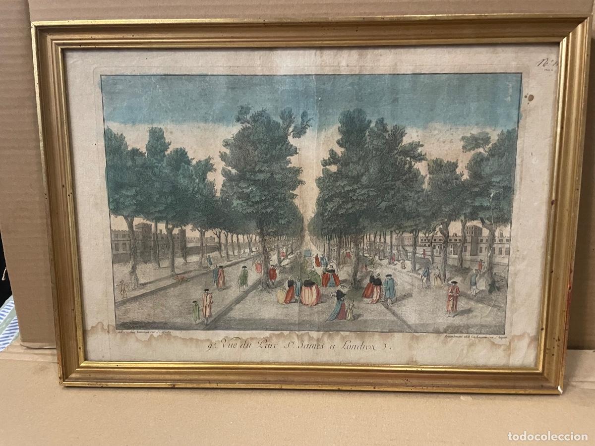 Arte: GRABADO - VISTA OPTICA COLOREADA A MANO S. XVIII - 9 VUE DU PARC SL. JAMES &Agrave; LONDRES A PARIS CH&Egrave;S