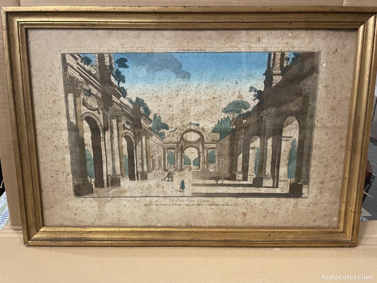 Arte: GRABADO - VISTA OPTICA COLOREADA A MANO S. XVIII - EGIPTO - RUINE D' EGIPTE - VUE D'UNE RUINE D'EGIP