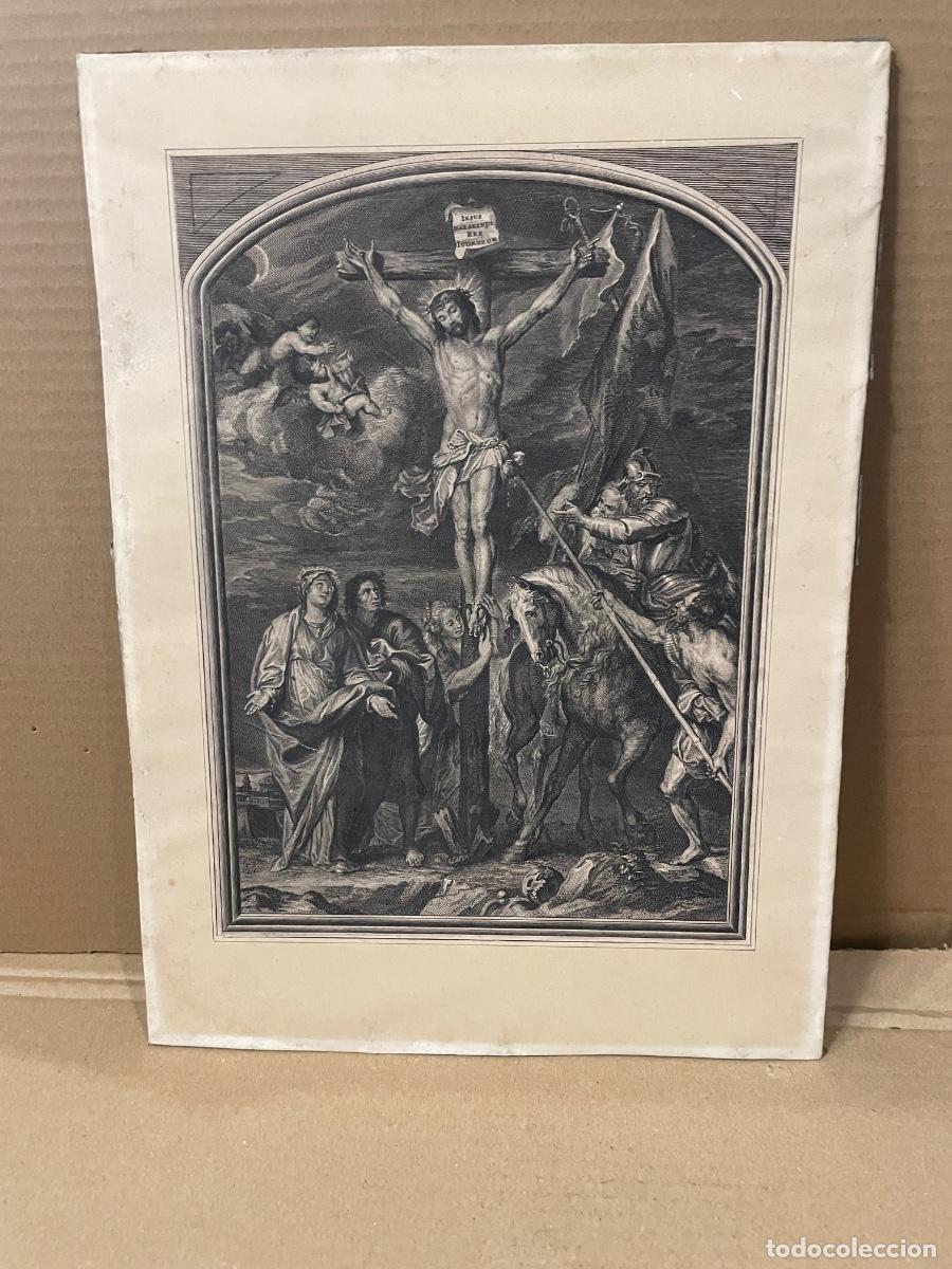 Arte: ANTIGUO GRABADO / AGUAFUERTE - TEMA RELIGIOSO S. XVII-XVIII MONTADO SOBRE CARTULINA IESUS NAZARENUS