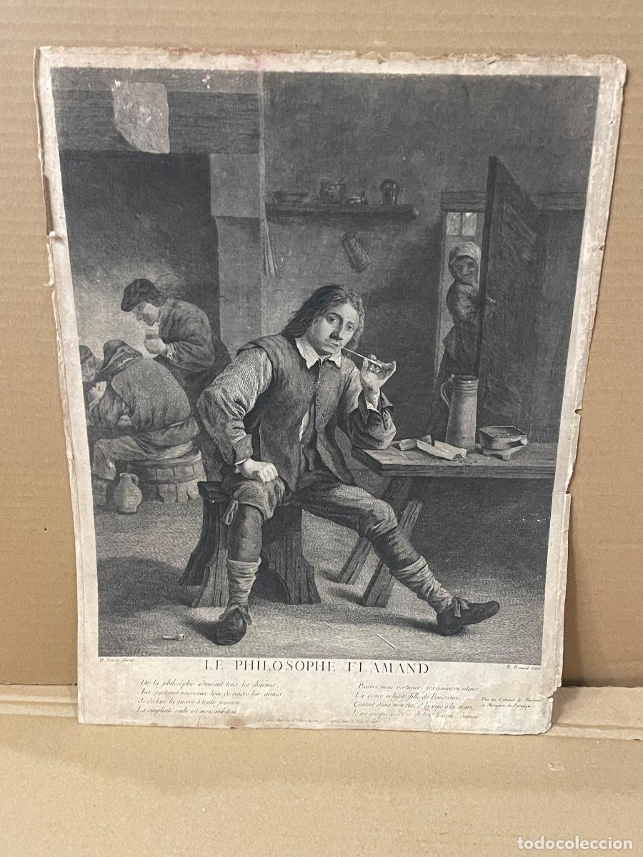 Arte: ANTIGUA GRABADO - 1756 LE PHILOSOPHE FLAMAND D. TENIERS PINXIT - R. BENARD 1756 TIRE DU CABINET DE M