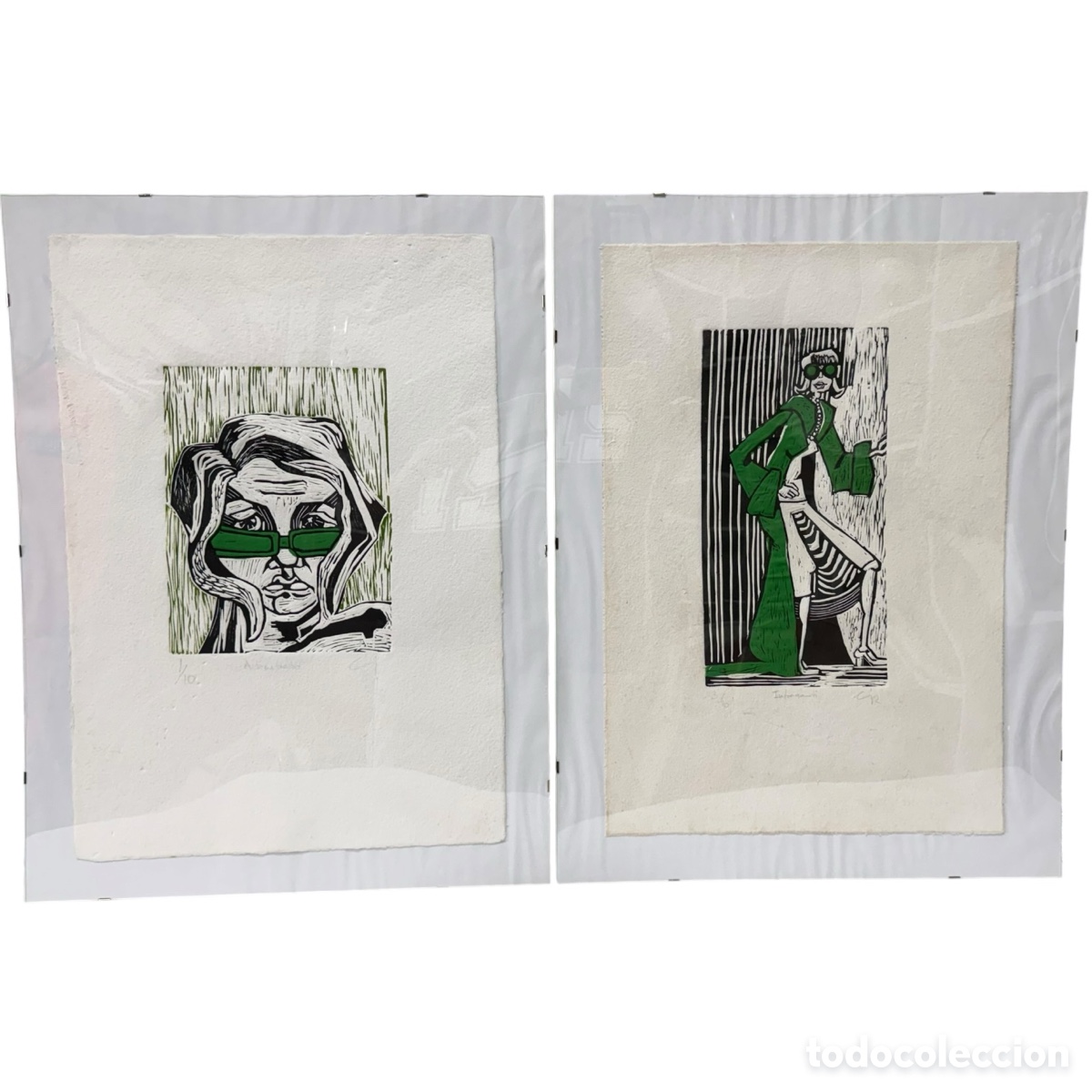 Arte: CIR. Pareja de grabados con aplicaciones textiles de CIR firmados y numerados a l&aacute;piz