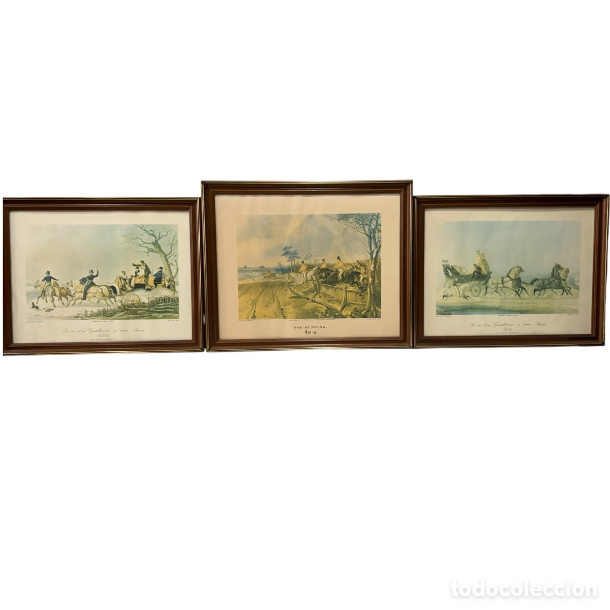 Arte: Conjunto de 3 grabados ecuestres de Raymond de Montpezat y J.F. Herring Sr vintage