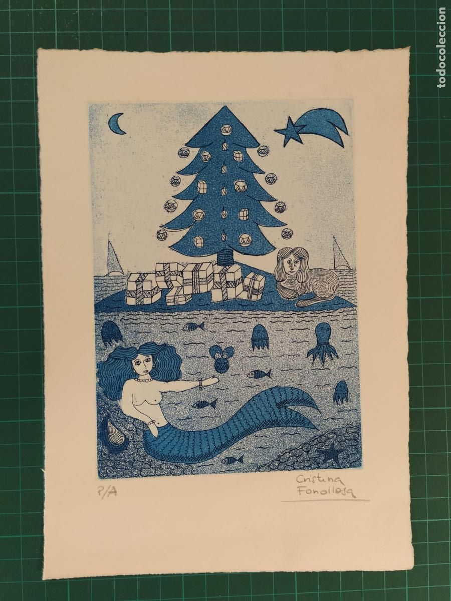 Arte: CRISTINA FONOLLOSA - LA SIRENA Y LA NAVIDAD - GRABADO FIRMADO A LAPIZ -VER FOTOS-(K-15.405)