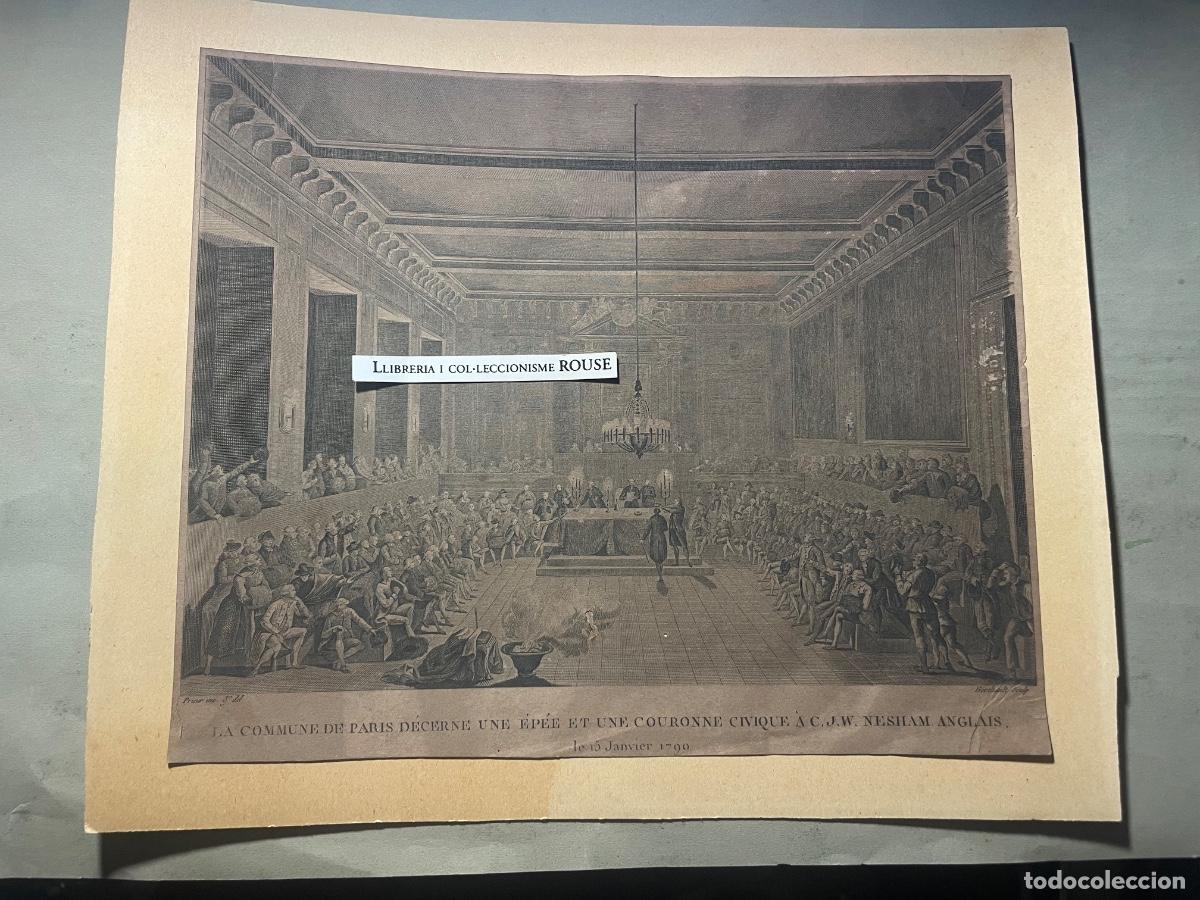 Arte: ANTIGUA GRABADO 1790 - LA COMMUNE DE PARIS D&Eacute;CERNE UNE &Eacute;P&Eacute;E ET UNE COURONE CIVIQUE &Agrave; C.J.W. NESHAM