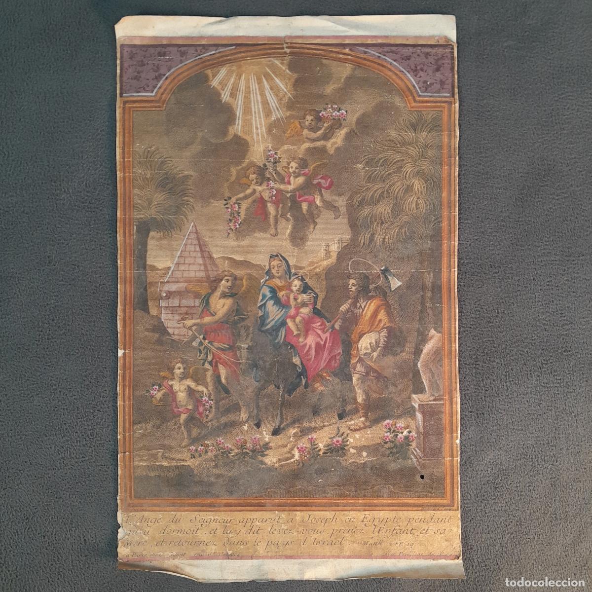 Arte: J.-B. HAUSSARD (1679-1749) DESPU&Eacute;S DE VERDIER. GRABADO ILUMINADO. FUITE EN &Eacute;GYPTE. FINALES S. XVIII.