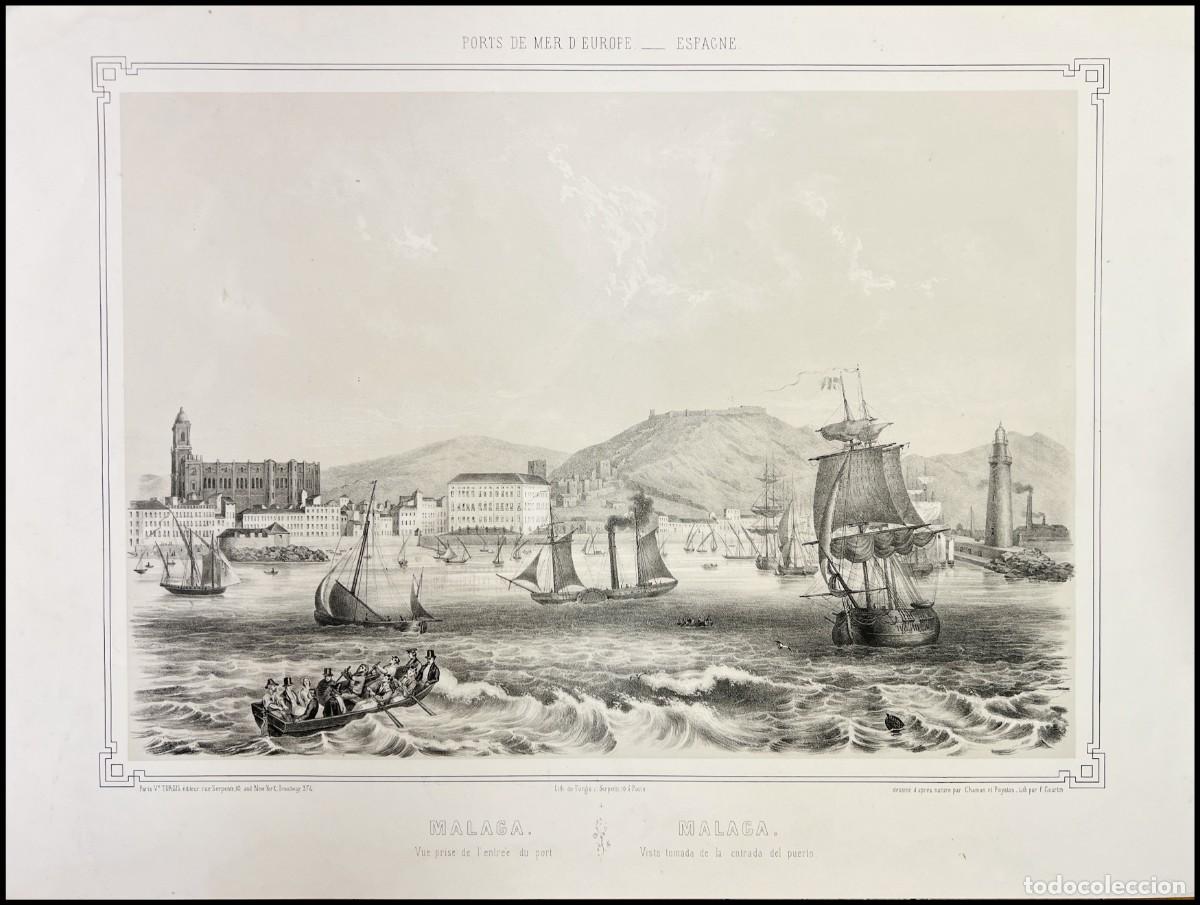 Arte: ANTONIO CHAM&Aacute;N SU&Aacute;REZ Y PEDRO POYATOS - M&Aacute;LAGA VISTA DEL PUERTO - 1850