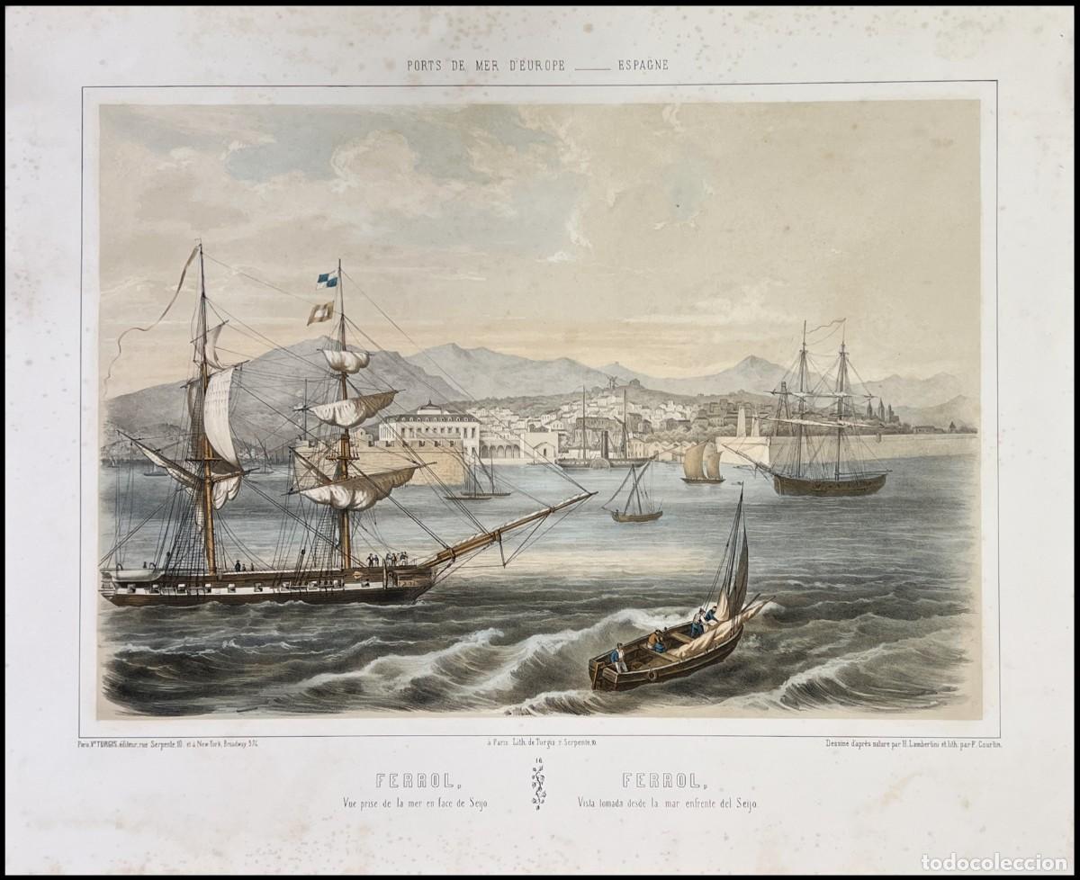 Kunst: H. LAMBERLINE - PUERTO DE FERROL (GALICIA) - 1850