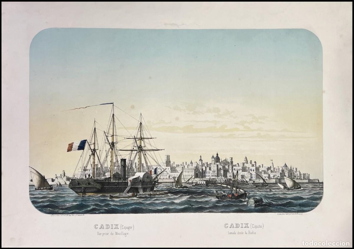 Arte: LOUIS LE BRETON - CADIZ TOMADA DESDE LA BADIA - 1850