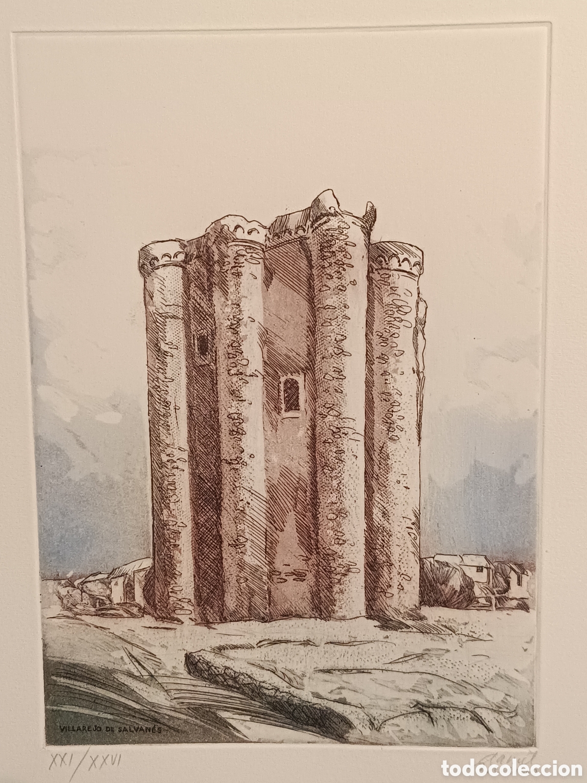 Arte: AGUAFUERTE COLOREADO DANIEL MERINO VILLAREJO DE SALVANES XXI/XXVI. CASTILLO. MADRID ca. 1989