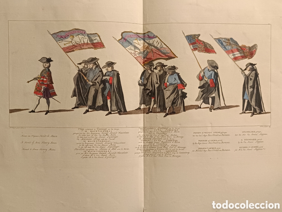 Arte: GRABADO HOLANDES 1753 COLOREADO A MANO. PROCESI&Oacute;N FUNERAL GUILLERMO IV ORANGE. VAN CUYCK / J. PUNT