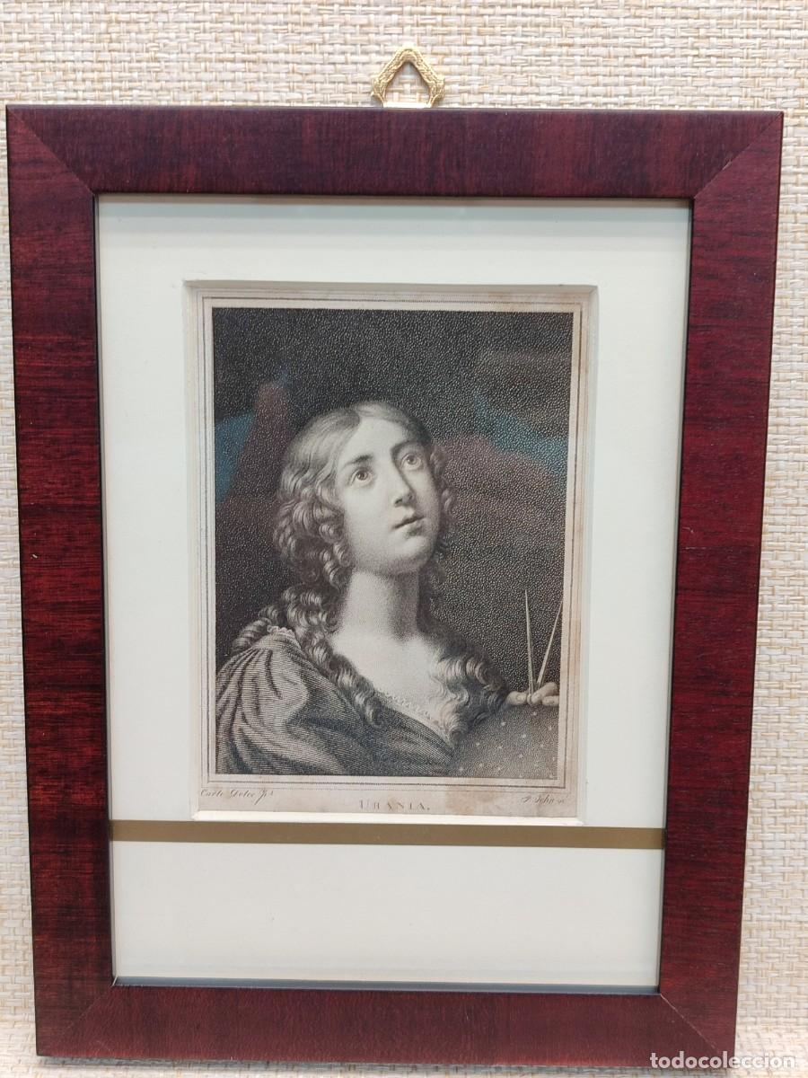 Arte: Urania de Carlo Dolci. Aglaja. grabado cobre s. XIX. Cuadro. Mitolog&iacute;a.