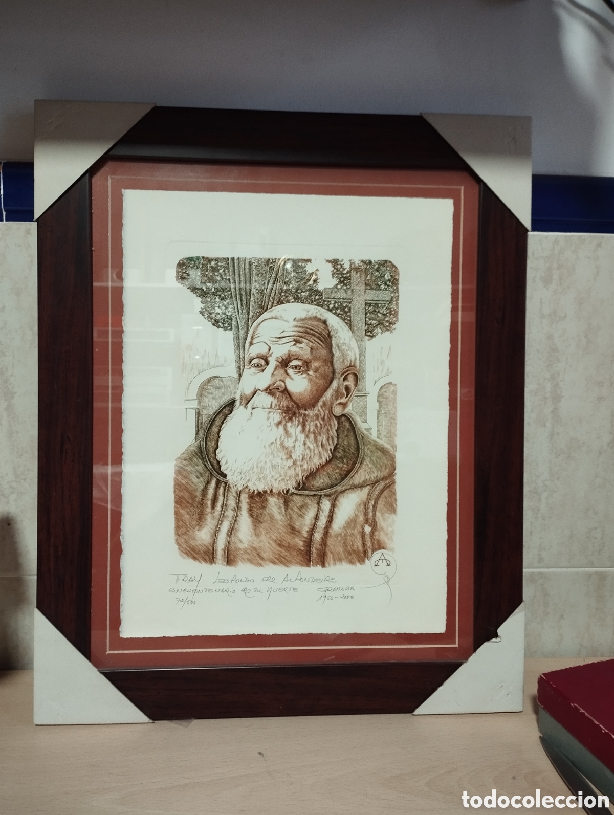 Arte: GRABADO FRAY LEOPOLDO DE ALPANDEIRE-CINCUENTENARIO DE SU MUERTE GRANADA-FIRMADO