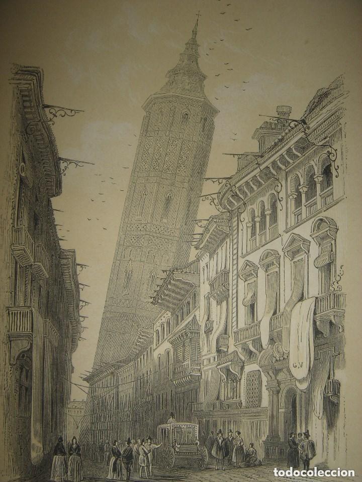 Arte: GRABADO DE ZARAGOZA, TORRE NUEVA, ORIGINAL, 1848, PARIS, DE CUENDIAS, ESPL&Eacute;NDIDO ESTADO