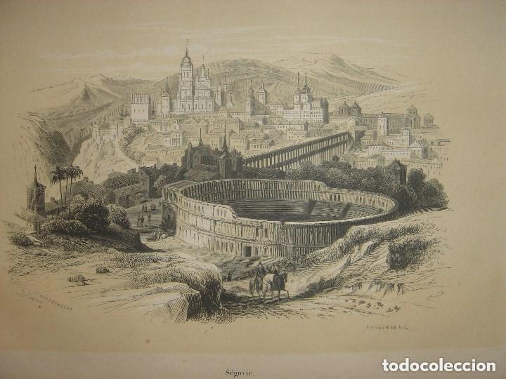 Arte: GRABADO DE SEGOVIA, PLAZA DE TOROS, ORIGINAL, 1848, PARIS, DE CUENDIAS, ESPL&Eacute;NDIDO ESTADO