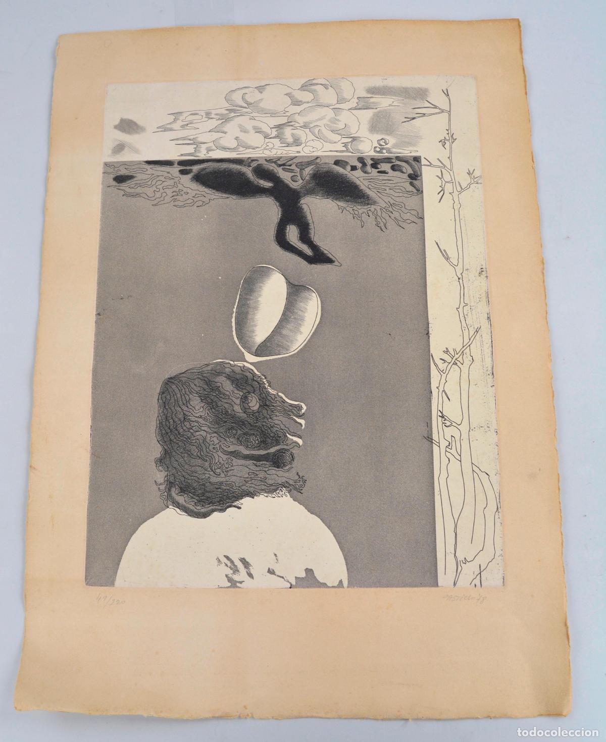 Arte: Jorge Castillo, escena surrealista, grabado, tiraje 49 / 220, firmado y fechado.