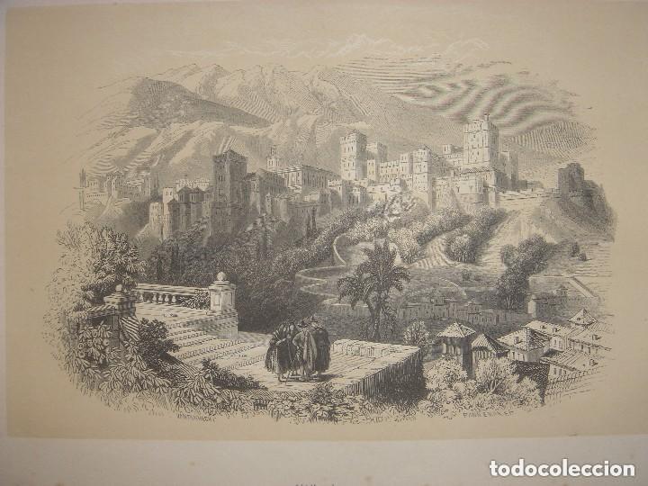 Arte: GRABADO VISTA GENERAL DE LA ALHAMBRA DE GRANADA, 1848,PARIS, DE CUENDIAS, ESPL&Eacute;NDIDO ESTADO