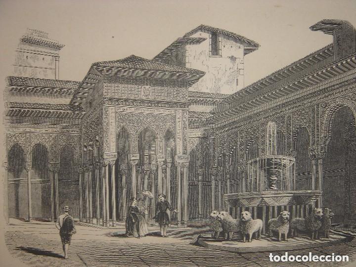 Arte: GRABADO PATIO DE LOS LEONES DE LA ALHAMBRA, GRANADA, 1848,PARIS, DE CUENDIAS, ESPL&Eacute;NDIDO ESTADO