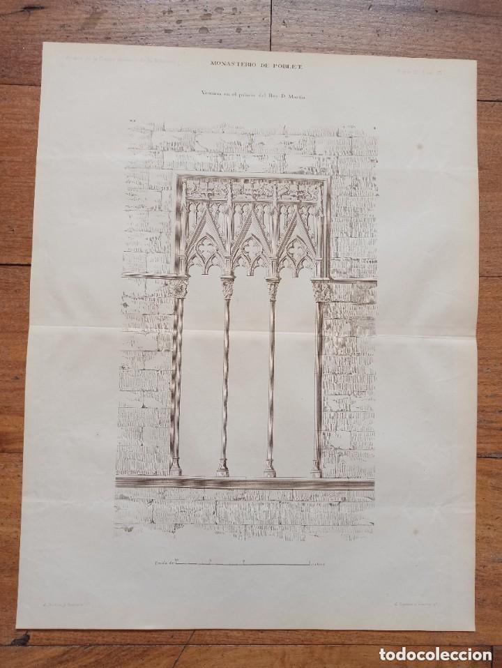 Arte: GRABADO ARQUITECTURA,VENTANA REY MARTIN, MONASTERIO POBLET, CATALU&Ntilde;A, ORIGINAL MADRID,1878