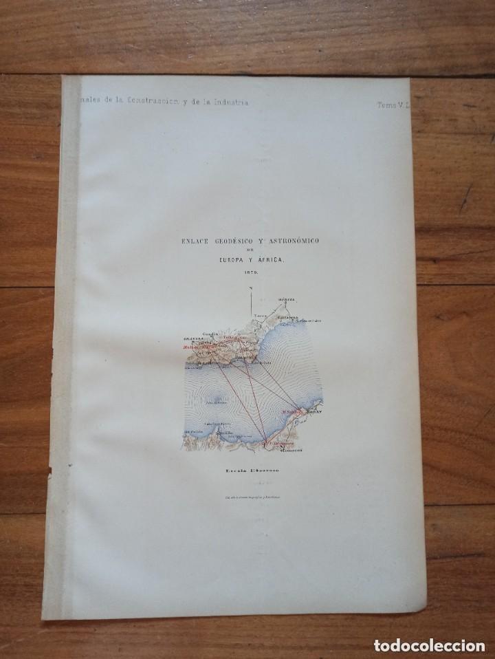 Arte: GRABADO CIENT&Iacute;FICO S.XIX, ENLACE GEOD&Eacute;SICO Y ASTRON&Oacute;MICO DE EUROPA Y &Aacute;FRICA, ORIGINAL MADRID,1880.