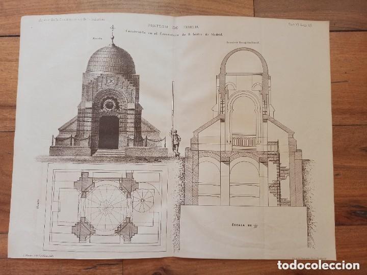 Arte: ESPL&Eacute;NDIDO GRABADO ARQUITECTURA, PANTE&Oacute;N FAMILIAR, CEMENTARIO SAN ISIDRO, ORIGINAL MADRID,1881