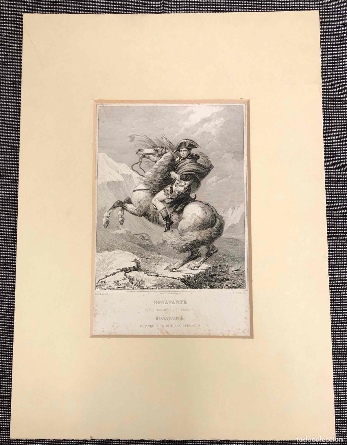 Arte: GRABADO CALCOGRAFICO NAPOLEON. BONAPARTE PASANDO EL MONTE SAN BERNARDO