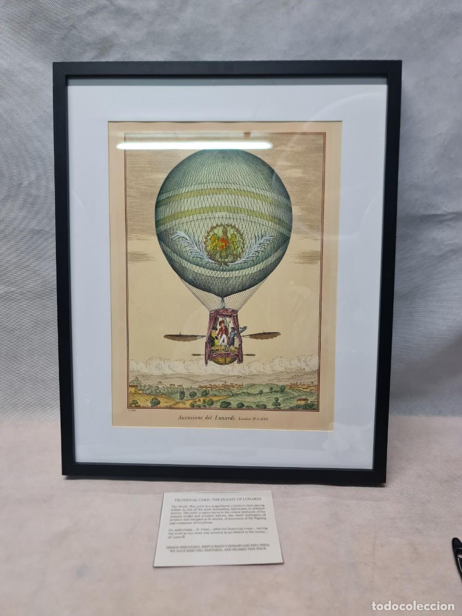 Arte: Grabado hist&oacute;rico &rdquo;Ascensi&oacute;n de Lunardi&rdquo; (1785) - S. XIX - Restaurado y Enmarcado