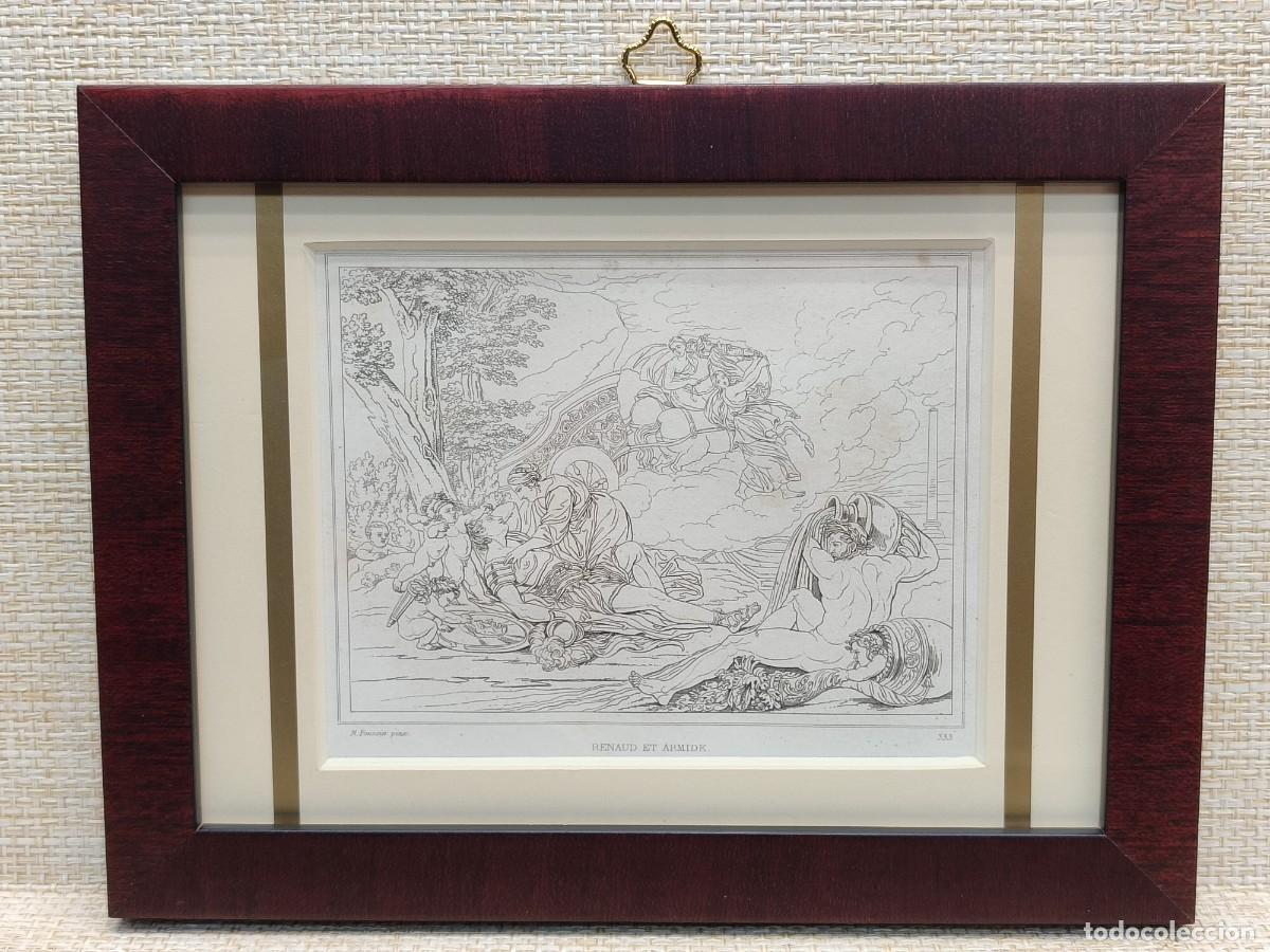 Arte: Rinaldo y Armida de Poussin. Musee peinture et de sculpture. Reveil. S. XIX. cuadro. Mitologia
