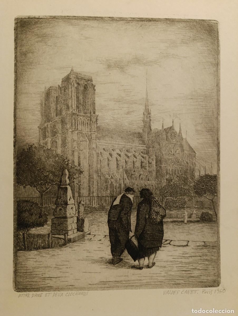 Arte: Grabado al aguafuerte, &rdquo;Notre Dame et deux clochards&rdquo;, 1960, obra de Luis Vald&eacute;s Canet