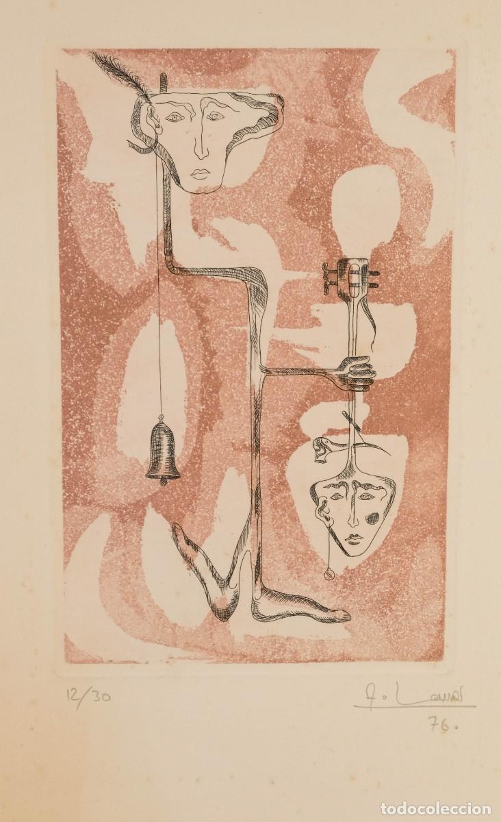 Arte: GRABADO 12/30 FIGURAS SURREALISMO FIRMA ILEGIBLE A L&Aacute;PIZ 1976