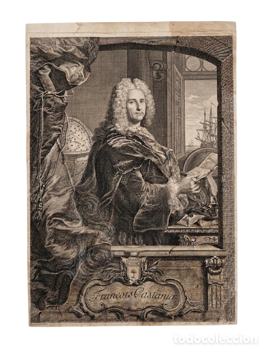 Arte: GRABADO CALCOGR&Aacute;FICO DEL RETRATO DE FRAN&Ccedil;OIS CASTANIER - REN&Eacute; GAILLARD / HYACINTHE RIGAUD - A&Ntilde;O 1751