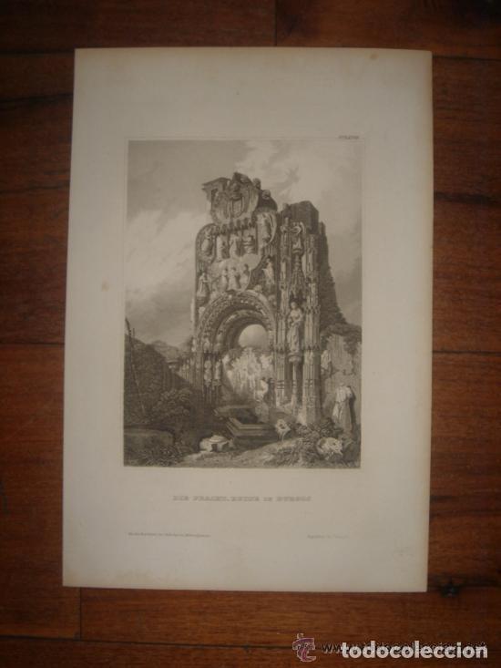 Arte: GRABADO RUINAS CONVENTO CARMELITAS, BURGOS ROBERTS,ORIGINAL,HIDLBURGHAUSEN, 1840, ESPL&Eacute;NDIDO ESTADO