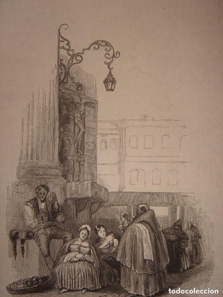 Arte: INFRECUENTE XILOGRAF&Iacute;A PLAZA BIRRAMBLA, GRANADA, ORIGINAL, 1835, DAVID ROBERTS, 1&ordf;EDICI&Oacute;N.