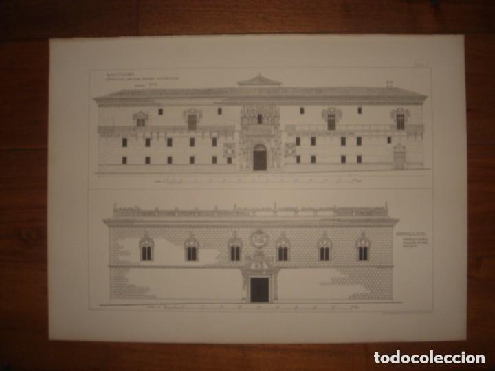 Arte: GRABADO ARQUITECTURA RENACENTISTA, HOSPITAL R. CAT&Oacute;LICOS, SANTIAGO Y P. COGOLLUDO,1893, PRENTICE.