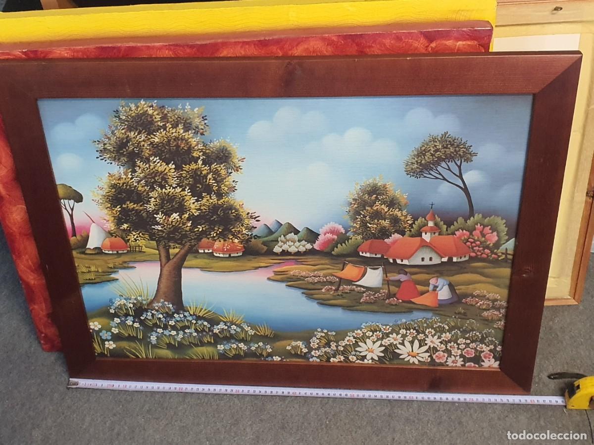 Arte: Cuadro l&aacute;mina paisaje r&uacute;stico con marco de madera