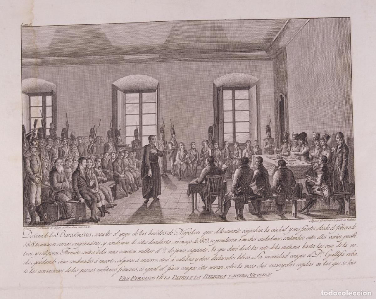 Arte: Miguel Gamborino: Grabado de la serie Heroes de Barcelona, 1815. Enmarcado.