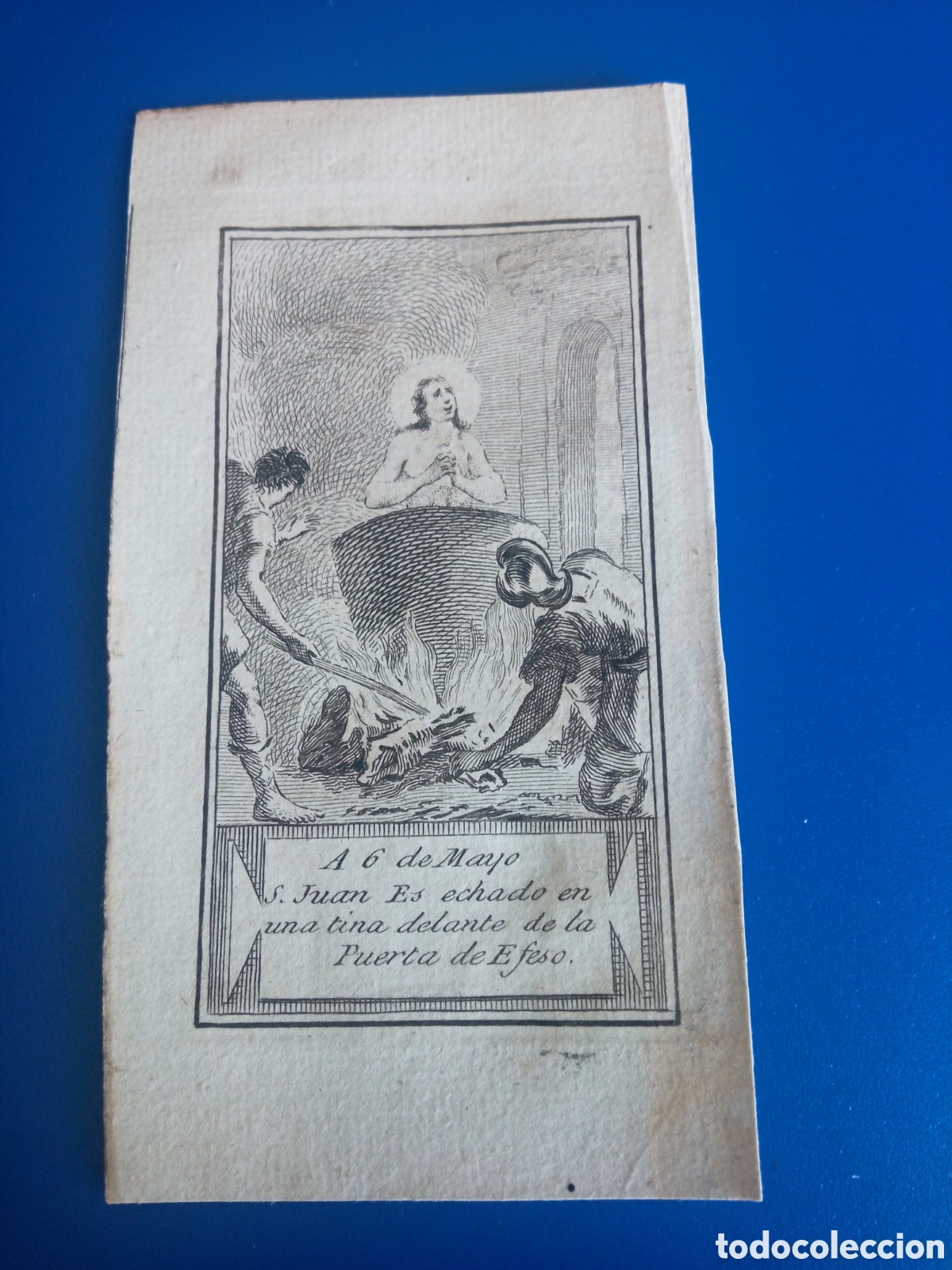 Arte: Antiguo grabado religioso, 6 de Mayo, San Juan, mide 12,3x6,7cm