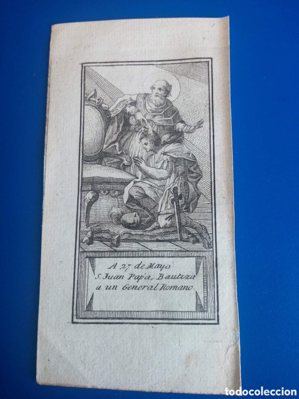 Arte: Antiguo grabado religioso, San Juan Papa, mide 13,1x6,7 cm