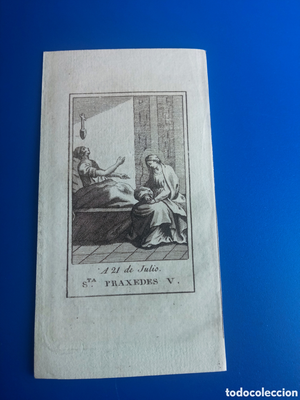 Arte: Antiguo grabado religioso, Santa Praxedes, mide 12,6x6,8 cm