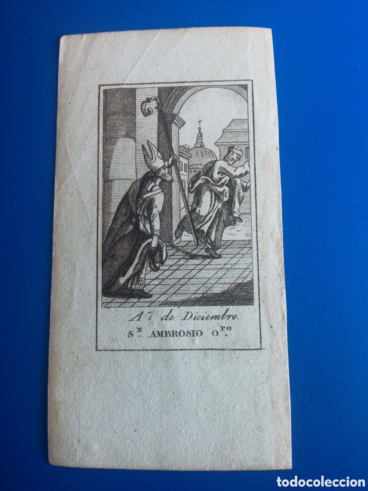 Arte: Antiguo grabado religioso, San Ambros&iacute;o, mide 12,8x6,7 cm