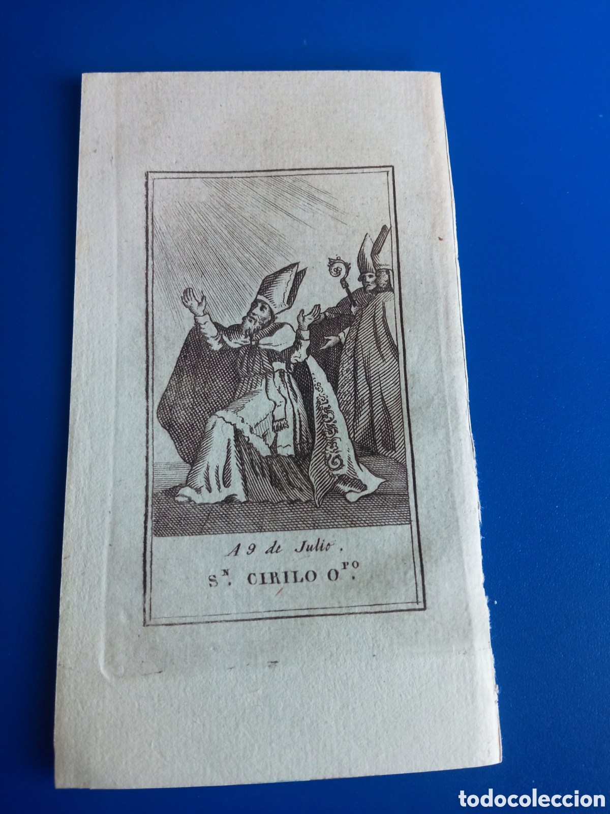 Arte: Antiguo grabado religioso, San Cirilo Obispo, mide 12,6x7cm