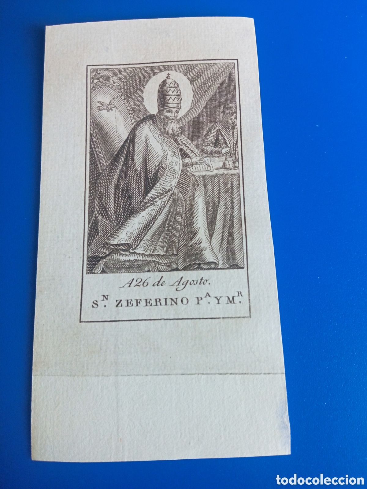 Arte: Antiguo grabado religioso, San Zeferino, mide 12,6x6,5cm
