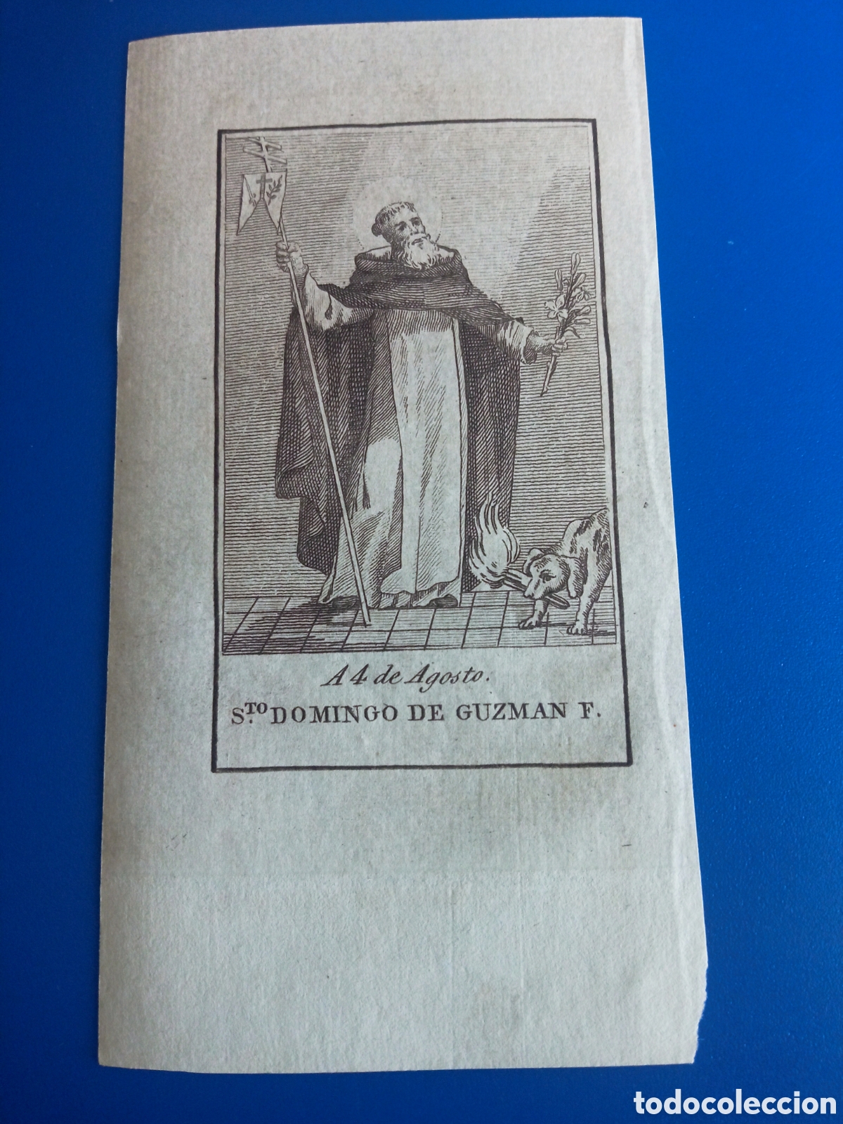Arte: Antiguo grabado religioso, Santo Domingo de Guzm&aacute;n, mide 12,6x6,7cm